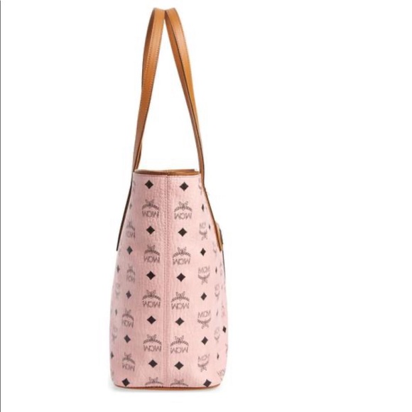 💯 NWT! MCM Anya Medium Visetos Zip Top Shopper In Soft Pink - Picture 5 of 13